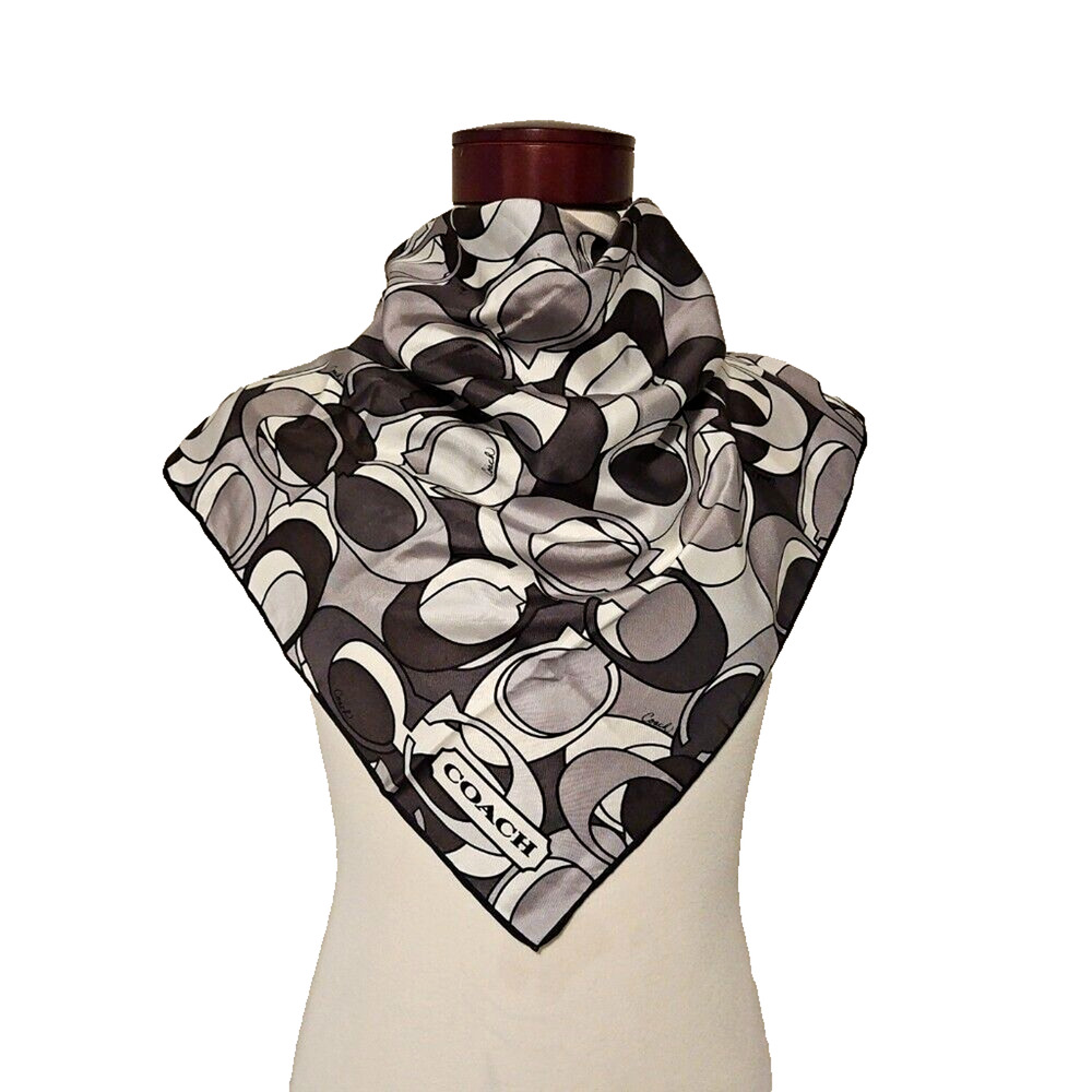 COACH Vintage 27" Square Silk Scarf Tonal Gray OPTIC Signature Pattern - Picture 10 of 10
